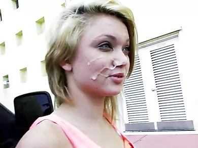 Teen cutie walks with a cum on her face